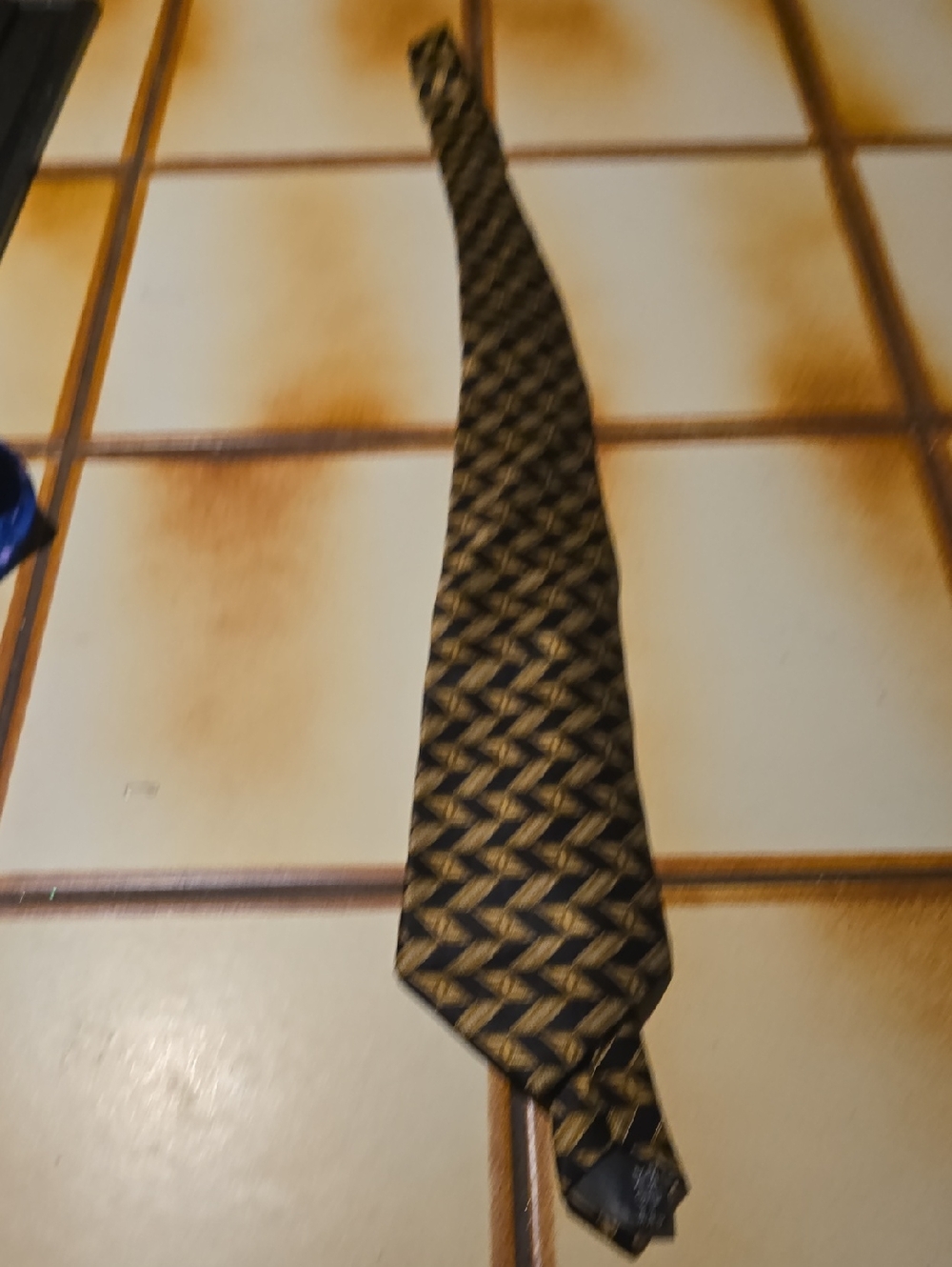 Lanvin Black and Gold Woven Geometric Tie